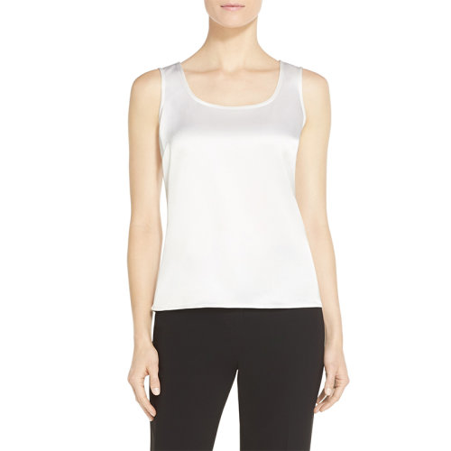 St.John/盛蔷21春夏女士短袖T恤纯色缎面光泽感打底休闲无袖背心上衣K989W40