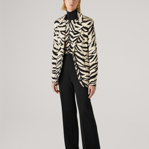 St.John/盛蔷虎纹提花针织长款女士夹克西装外套 K6211K1