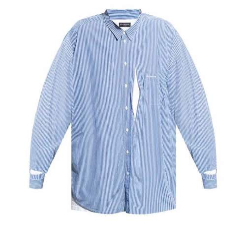 Balenciaga/巴黎世家 男士蓝色棉质短袖衬衫 661417 TKM23 4011