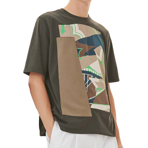 HERMES/爱马仕 22年春夏新款 男士海藻绿色纯棉Zouaves and Dragons贴布短袖T恤H257810HA2OSM