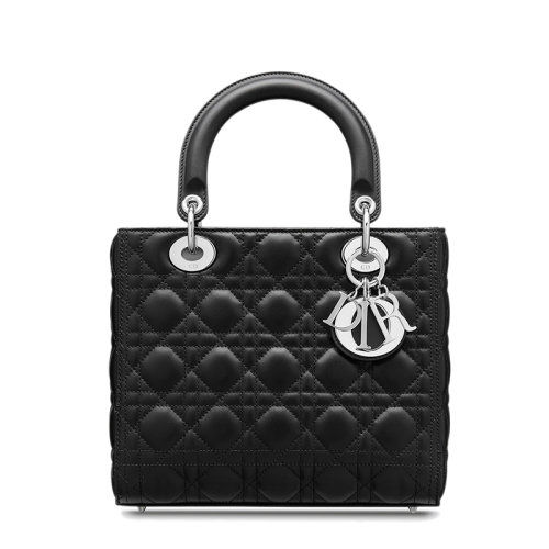 DIOR/迪奥 22春夏新款LADY系列 女士中号黑色小羊皮藤格纹金扣吊饰单肩斜跨手提戴妃包M0565PNGE_M900