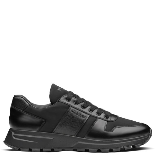 PRADA/普拉达  PRAX 1系列 男士黑色织物皮革运动鞋4E3581_3LFR_F0002_F_G000