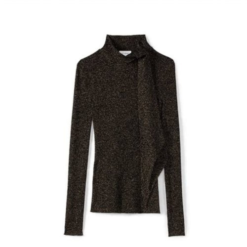 St.John/盛蔷黑色细闪罗纹紧身女士针织衫/毛衣K5110G1