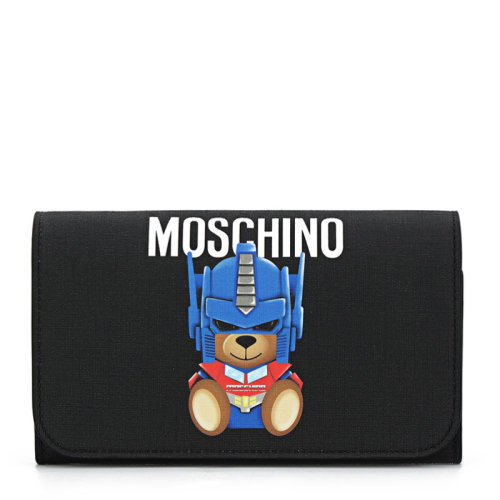 MOSCHINO/莫斯奇诺 女士PU经典logo款机器小熊图案黑色手拿包单肩包斜挎包女包