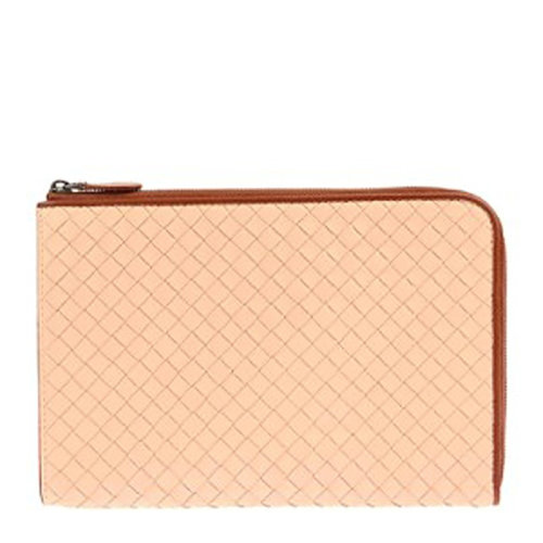 Bottega Veneta 宝缇嘉 女士裸粉色牛皮编织拉链手拿包