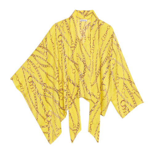 Balenciaga/巴黎世家 女装 服饰 桑蚕丝锁链图案不规则飘带设计感女士长袖衬衫衬衣