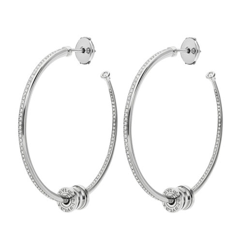 BVLGARI/宝格丽 B.ZERO1系列 18K金白金大号圈形耳环螺旋形铺镶钻石 357760