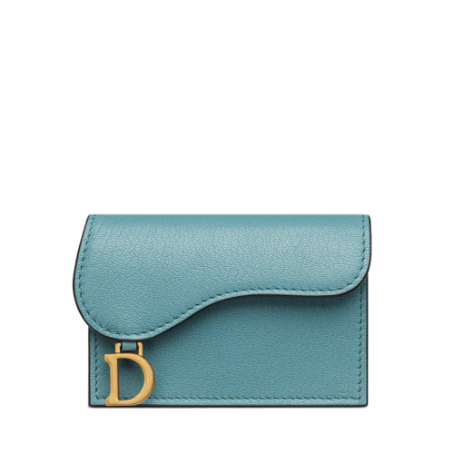 DIOR/迪奥 22春夏新款SADDLE系列 女士天蓝色羊皮革“D”形吊饰马鞍翻盖卡包S5611CCEH_M08Z