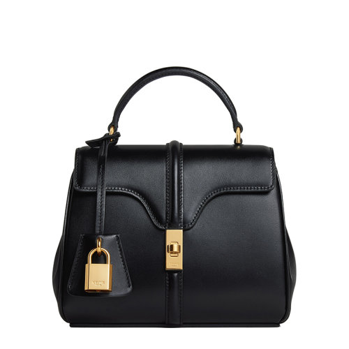 CELINE/赛琳 16系列 女士迷你黑色缎面牛皮革金扣手提斜挎单肩包197983BEY.38NO