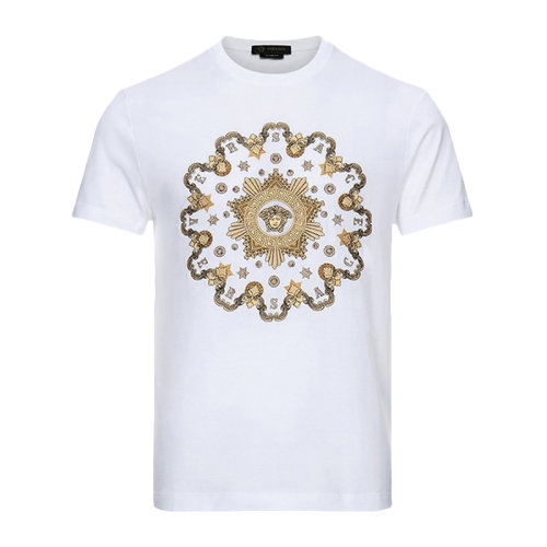 VERSACE 范思哲 男士 服装 圆领白色印花图案棉质T恤 男士短袖T恤