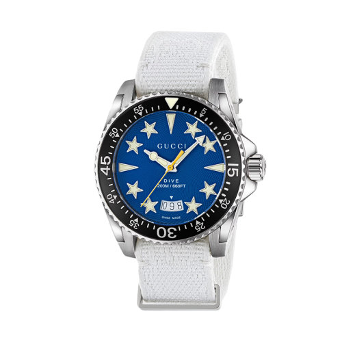 GUCCI/古驰 Dive系列 男士石英机芯蓝色表盘和精钢表壳GG再生聚酯纤维表带腕表40毫米686947ICXA08183