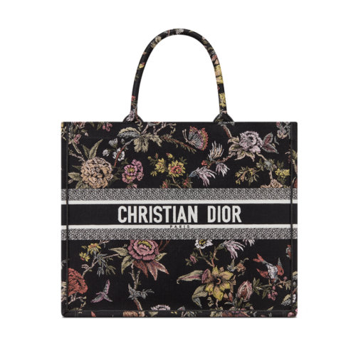 DIOR/迪奥 23新款 BOOK TOTE系列 女士大号黑色帆布彩色刺绣花卉图案饰有字母标志单肩手提托特包M1286ZRZB_M911