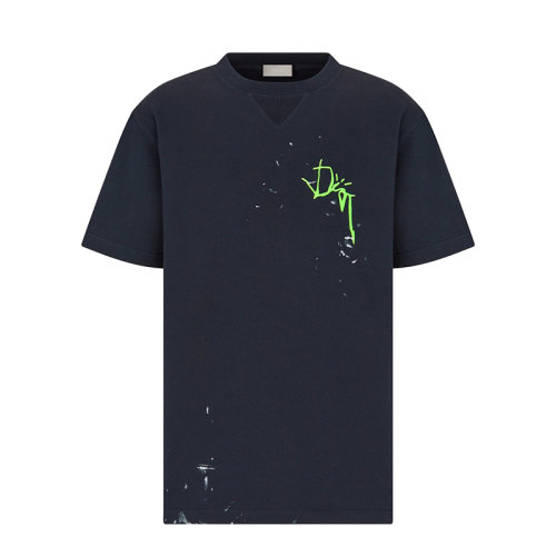 DIOR/迪奥 22年秋冬新款 CACTUS JACK DIOR系列 男士超大版型海军蓝纯棉饰彩绘染色印花圆领短袖T恤283J685B0554_C580