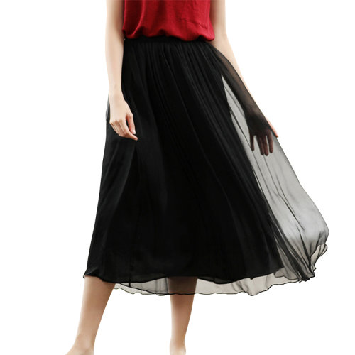 GeleiStory/GeleiStory 夏季新款唯美桑蚕丝半身裙飘逸松紧真丝腰裙 女士半身裙