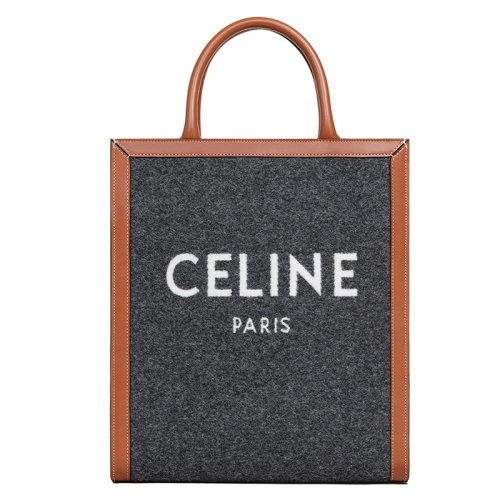 CELINE/赛琳 22新款 女士小号灰色/米色纺织配小牛皮饰边手提肩背包192082ENU.09BE