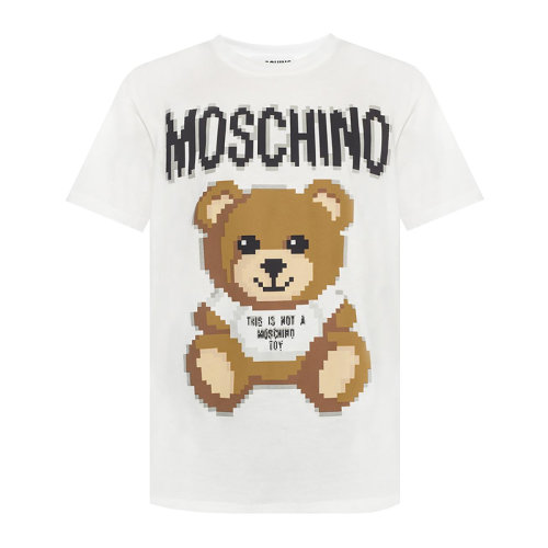 Moschino/莫斯奇诺  女装 服饰 白色经典logo小熊图案圆领棉质 女士短袖T恤