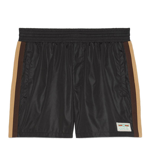 GUCCI/古驰 男士黑色GG提花防水尼龙侧条纹短裤599585XHAC21082