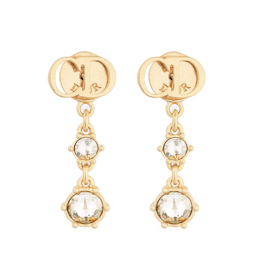 DIOR/迪奥 22新款CLAIR D LUNE系列 女士金色金属镶嵌CD字母饰镶嵌晶体长条吊饰耳钉耳环E2056WOMCY_D03S