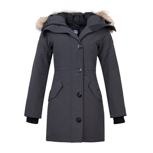 CANADA GOOSE/加拿大鹅 女士灰色羽绒长款毛领抗寒防水连帽外套羽绒服 2580L-GRAPHITE