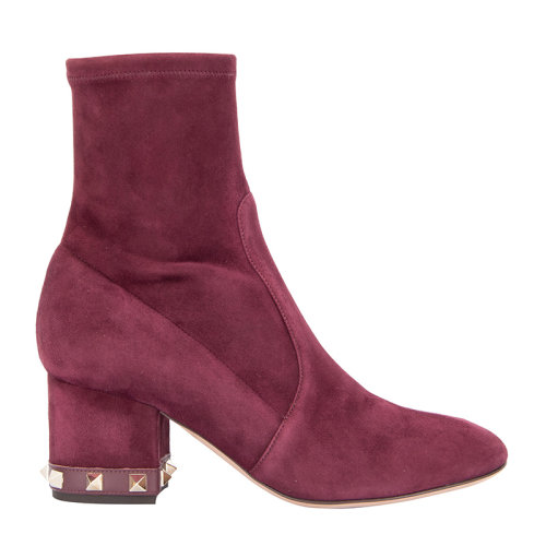 Valentino 华伦天奴 女士 鞋靴 桃红色粗跟尖头绒面革短靴 女士短靴