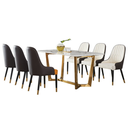 GeleiStory/GeleiStory  大理石餐桌长方形后现代简约小户型轻奢不锈钢家用餐桌椅组合  家具家装＞餐厅家具＞餐桌