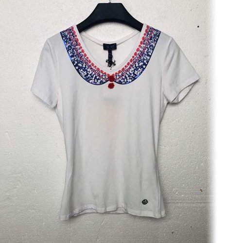 ARMANI JEANS/阿玛尼牛仔 白色系花边女士短袖T恤