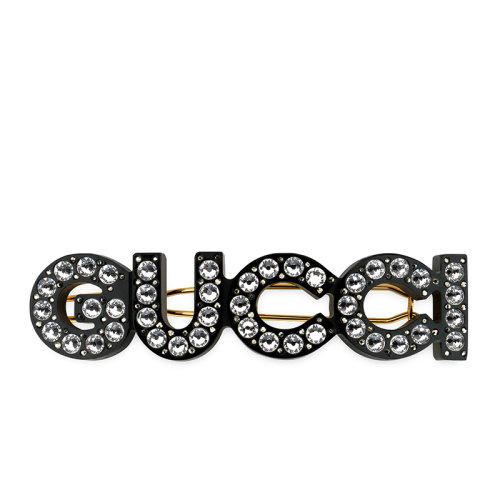 GUCCI/古驰  黑色树脂Gucci徽标水晶发卡657510I63258519