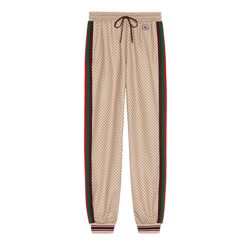 预订款1-2个月 GUCCI/古驰  女士米色GG印花平纹针织裤655198XJDFP9115