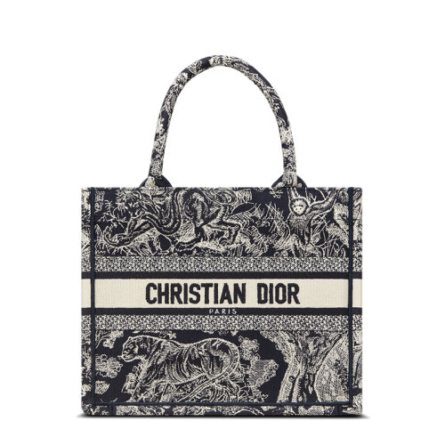 DIOR/迪奥 22春夏新款BOOK系列 女士小号蓝色织物反色效果茹伊印花徽标刺绣单肩手提托特包M1265ZRGO_M928