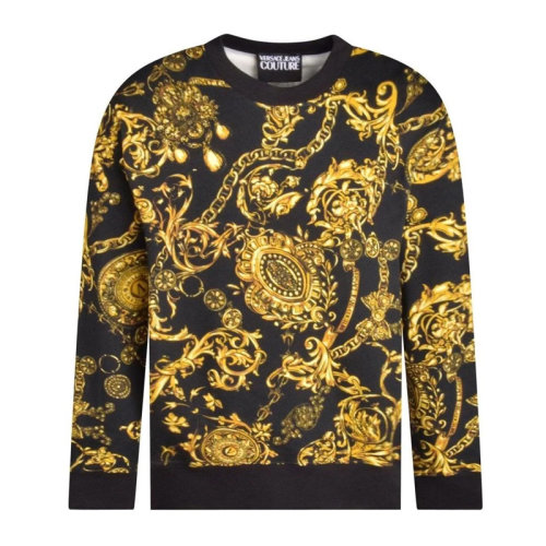 VERSACE JEANS/范思哲牛仔 男士黑色棉质印花装饰圆领长袖上衣卫衣运动衫套头衫 71GAI3R0-FS002-G89