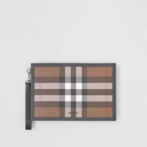  BURBERRY 22年秋冬 男士 格纹拼皮革拉链收纳袋 80508291