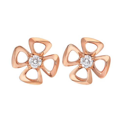 BVLGARI/宝格丽 FIOREVER系列 18K金玫瑰金镶10分钻花瓣耳钉 355327