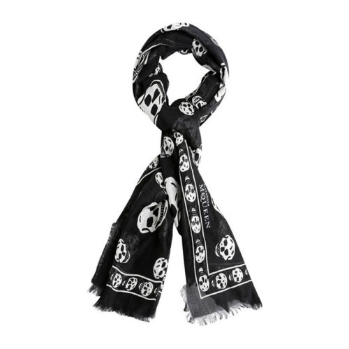  Alexander McQueen/亚历山大麦昆  女士丝质 骷髅头图案 毛边丝巾 1106403943Q1078  HQY012345C