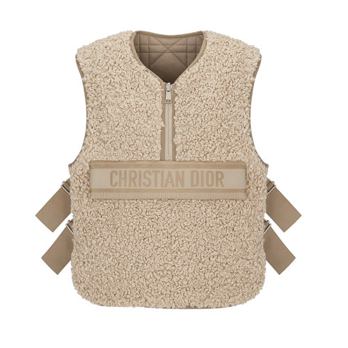 DIOR/迪奥 22年早春新款 女士米色塔夫绸科技面料超大藤格纹图案绗缝和绒面面料双面无袖背心217G04A2827_X1233