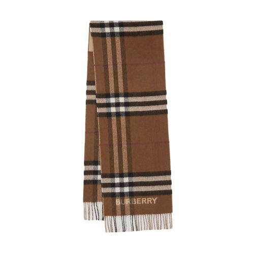 BURBERRY/博柏利新款 男女同款典藏米色/桦木棕对比感格纹羊绒围巾80453291