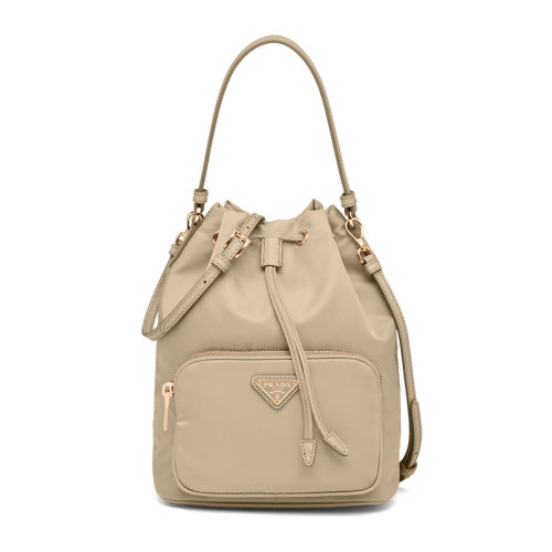 PRADA/普拉达 22新款 duet系列 女士米色再生尼龙皮革手柄拉链口袋金色徽标滑动闭合手提单肩包1BH038_RV44_F0F24_V_UOO