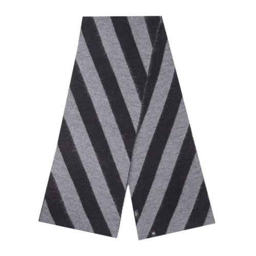 FENDI/芬迪 男士黑灰拼色羊毛马海毛混纺真丝斜条纹装饰披肩围脖围巾 FXS124-AH7H-F0D9B