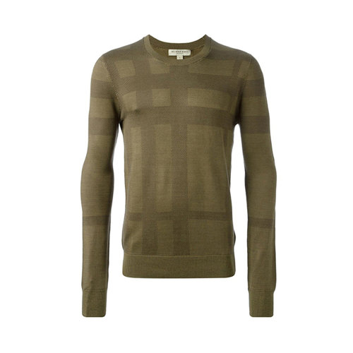 BURBERRY/博柏利 男士军绿色条纹装饰圆领长袖毛衣 3930994