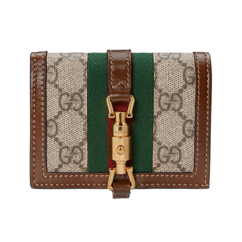 GUCCI/古驰  Jackie 1961 女士老花帆布配皮革饰有红绿色织带和金色扣卡夹钱包 645536HUHHG8565