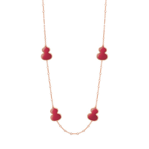 QEELIN/麒麟珠宝 经典WULU系列 18K金玫瑰金链条镶嵌红玛瑙葫芦形状装饰长项链WU-020-SNLB-RGRA