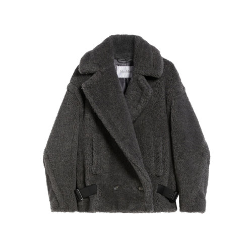 MaxMara/麦丝玛拉 22年秋冬新款 ROSITA系列 女士中灰色羊驼毛混纺短款泰迪大衣外套1086012306001
