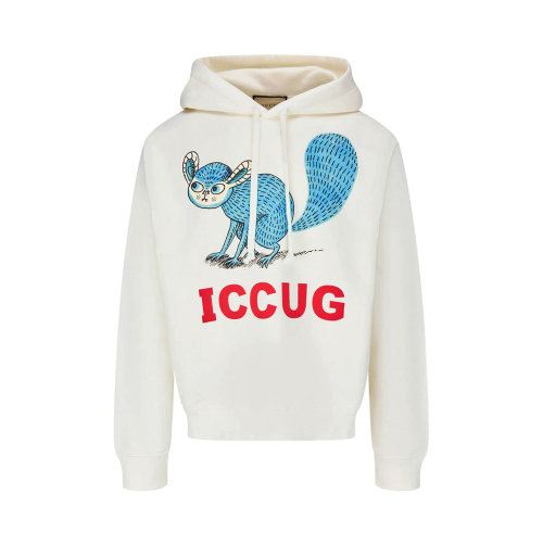 GUCCI/古驰 女士白色棉质松鼠字母印花卫衣连帽衫 646953-XJDJR-9095