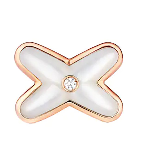 Chaumet/尚美 2022春夏新款 Jeux de Liens系列 18k金玫瑰金饰珍珠母贝镶嵌单颗钻石单只耳钉耳环 083469