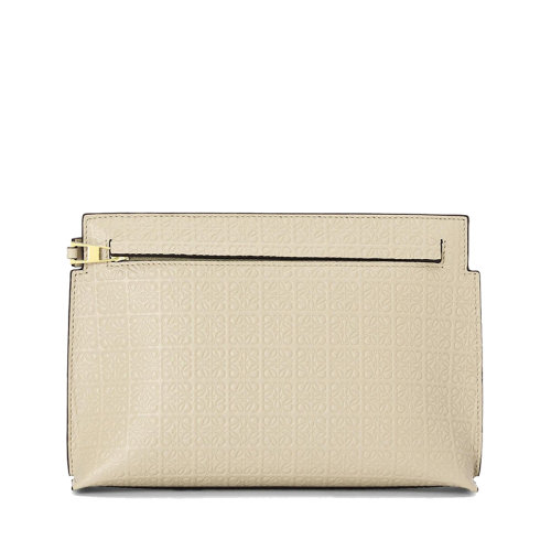 LOEWE/罗意威 22春夏新款Repeat T系列 女士迷你浅燕麦色徽标压纹小牛皮拉链手拿包0010642379