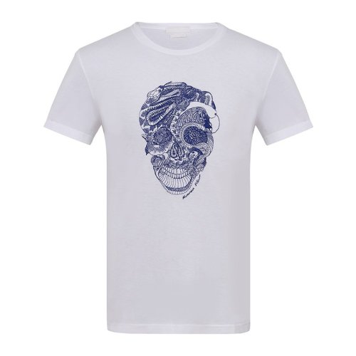 Alexander McQueen/亚历山大麦昆  纯棉印花圆领男士短袖T恤