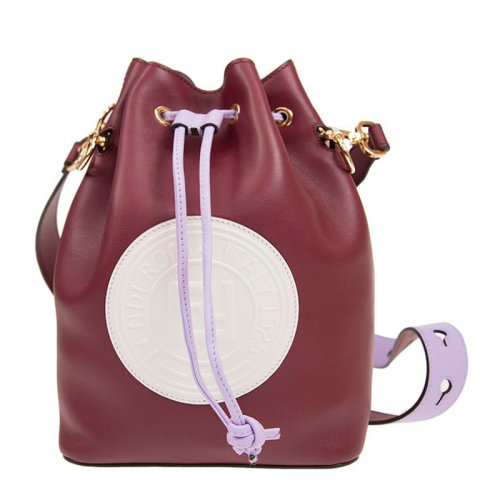 FENDI/芬迪 女士红色牛皮双F浮雕LOGO抽绳可拆卸肩带单肩包斜挎包水桶包女包 8BT298-A7TA-F17BA