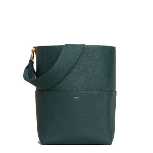 CELINE/赛琳 经典款Sangle 墨绿色色女士中号小牛皮单肩手提水桶包 189593AH4.38NO