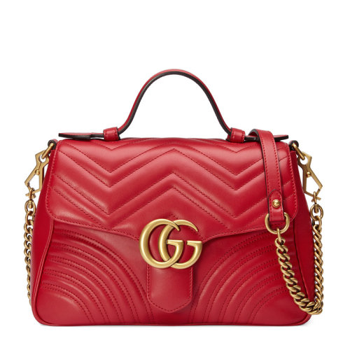 GUCCI/古驰 Marmont系列女士牛皮波浪纹GG徽标翻盖小号手提包单肩包斜挎包女包 498110-DTDIT-1000
