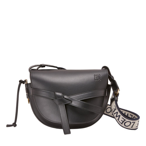 LOEWE/罗意威 21新款Gate系列 女士小号黑色小牛皮提花织物肩带翻盖单肩斜挎包0010623379