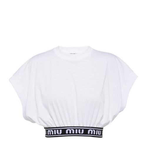  Miu Miu/缪缪 女士白色棉质短袖T恤 MJT632 1YIA F0009 PLFSX